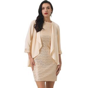 Dress Sets Wedding Guest 2 Piece Outfits Sequin Dresses and Cardigans Champagne